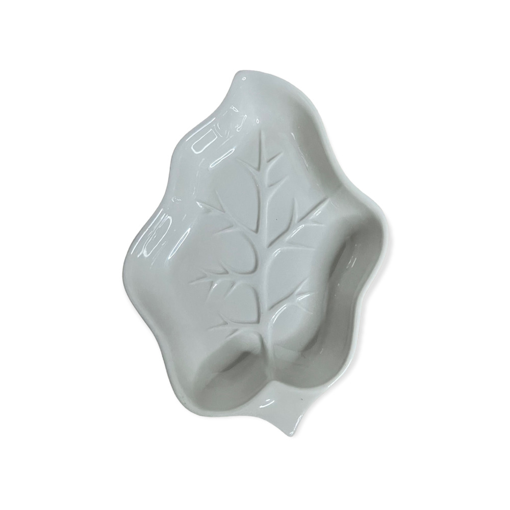 Hall USA Pottery Vintage White China Leaf Shaped Dish, Candy Dish, Trinket Dish